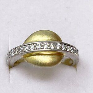 Vintage 925 Sterling Silver Vermeil Moissanite Bean  Ring Size 7.25 Signed DEL